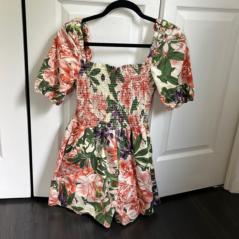 H&M ruched floral off the shoulder romper